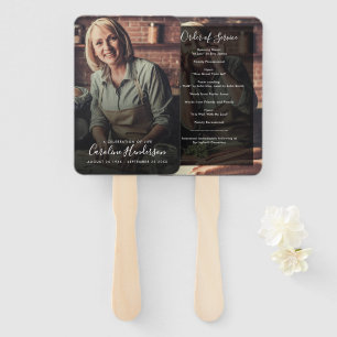 Modern 2-Photo Handwritten Script Funeral Program Hand Fan