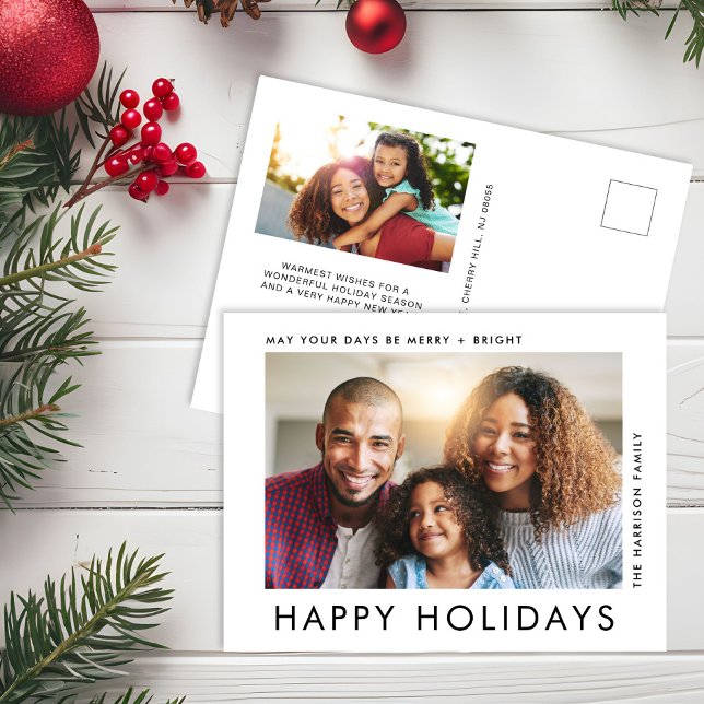 Modern 2 Photo Happy Holidays Christmas Holiday Postcard (Creator Uploaded)
