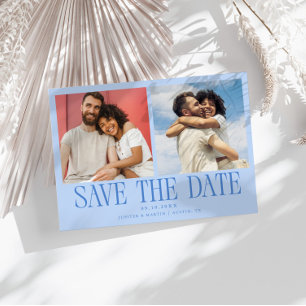 Modern 2-Photo Icy Blue Wedding Save The Date