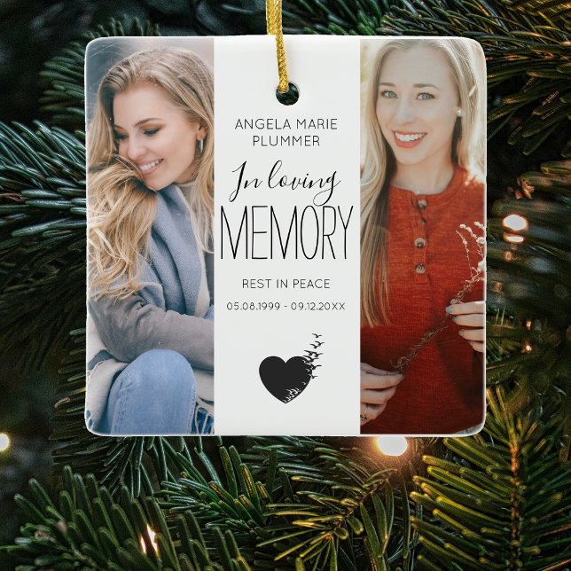 Modern 2 Photo In Loving Memory Christmas Tree Ceramic Ornament (Creator Uploaded)