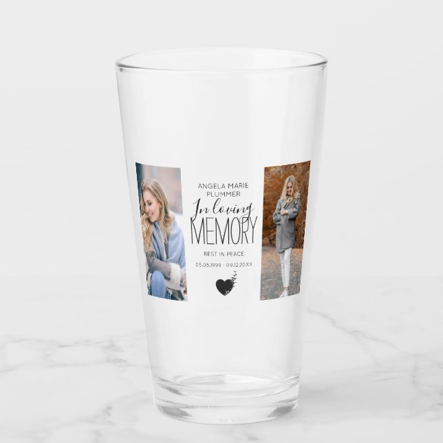 Modern 2 Photo In Loving Memory Tribute Glass (Front)