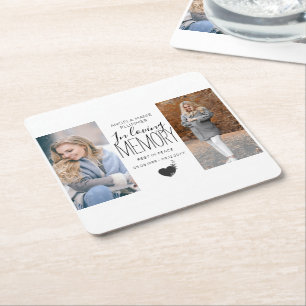 Modern 2 Photo In Loving Memory Tribute Square Paper Coaster