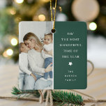 Modern 2 Photo Keepsake Christmas Gift Ceramic Ornament<br><div class="desc">Personalized 2 Photo Christmas Ornament Gift - Design features 2 of your most favourite pictures,  a festive green block that can be changed to any colour,  the text - Tis' the most wonderful time of the year! with a cute little star and family name.</div>