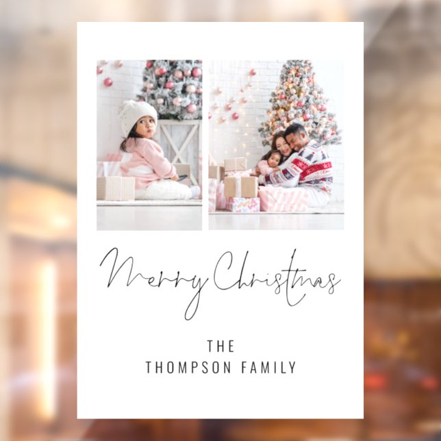 Modern 2 Photo Name Script Merry Christmas Window Cling (Sheet 2)