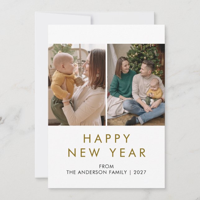 Modern 2 Photo New Year Split Layout Holiday Card (Front)