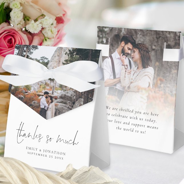 Modern 2 Photo Overlay Thank You Wedding Favor Box (Front and back view)