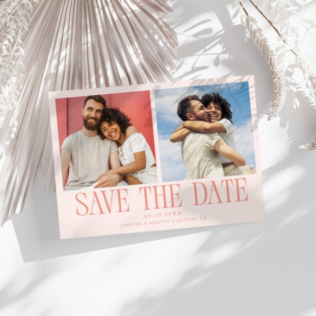 Modern 2-Photo Peach Wedding Save The Date (Creator Uploaded)