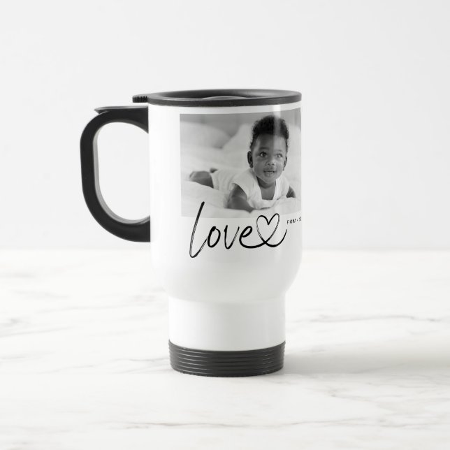 Modern 2 Photo Script Love Travel Mug (Left)