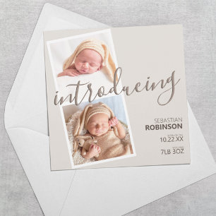 Modern 2 Photo Strip Gender Neutral Birth Announcement