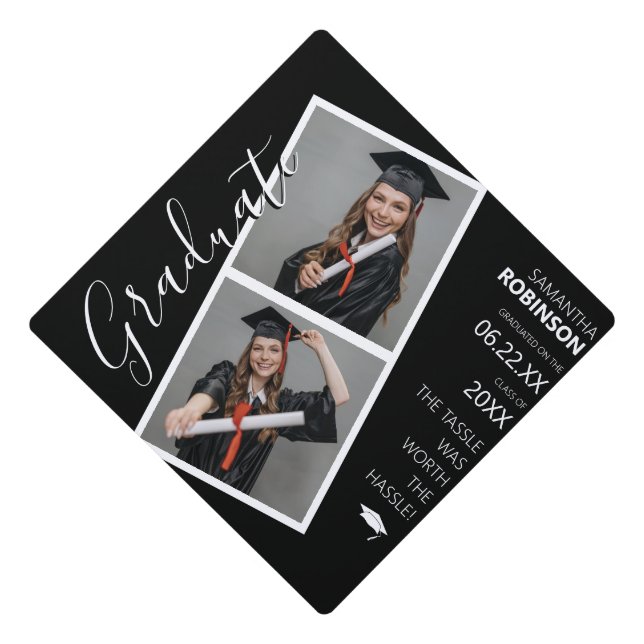 Modern 2 Photo Strip Graduation Graduation Cap Topper (Front)