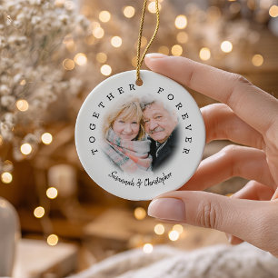 Modern 2 Photo Together Forever Ceramic Ornament