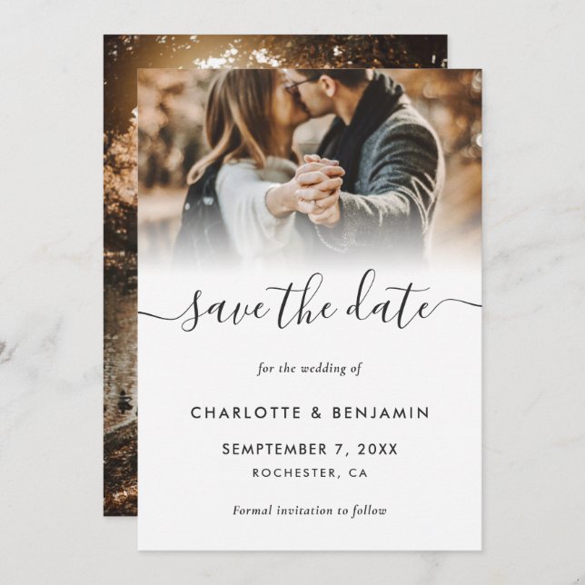 Modern 2 Photo Wedding Save The Date Cards (Front/Back)