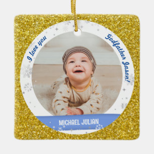 Modern 2 Photos Baby Boy 1st Christmas Godfather Ceramic Ornament
