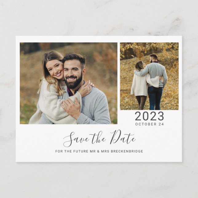 Modern 2 Photos Collage Save the Date Announcement Postcard (Front)