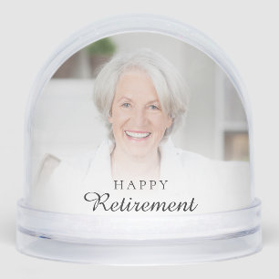 Modern 2 Photos Name Happy Retirement Gift Snowglobe