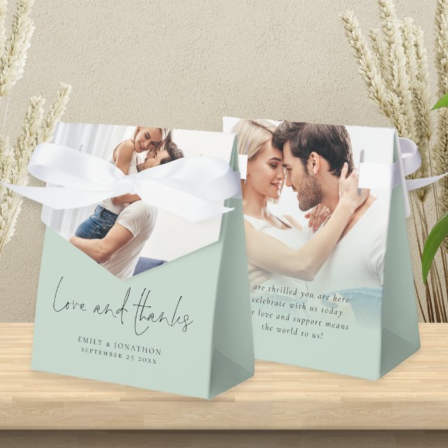 Modern 2 Photos Overlay Love Thanks Wedding Favor Box (Front and back view)