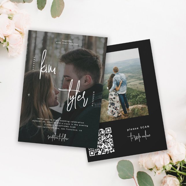 Modern 2 photos QR CODE script names wedding Invitation (Creator Uploaded)