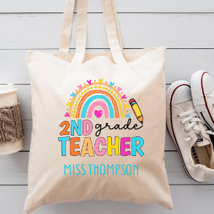 Modern 2nd Grade Rainbow Teacher Personalized Tote Bag