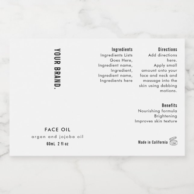 Modern 2oz Dropper Bottle Waterproof Label (Single Label)