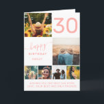Modern 30 birthday pink coral 6 photo collage card<br><div class="desc">Modern simple 30th birthday coral pink 6 photo collage grid  with modern typography.</div>