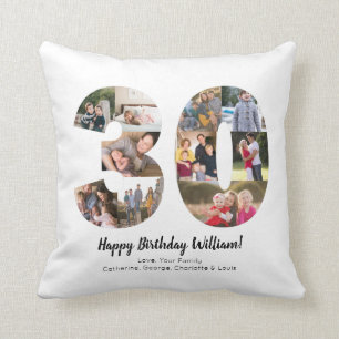 Modern 30 Number Photo Collage Custom Greeting Throw Pillow
