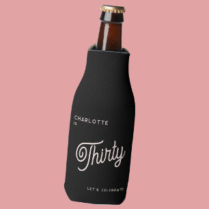 Modern 30 Thirty Birthday Black Pink Bottle Cooler