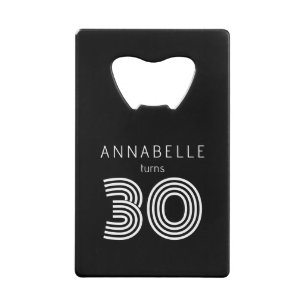 Modern 30th birthday black credit card bottle opener