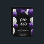 Modern 30th Birthday Black Silver Purple Balloons  Invitation<br><div class="desc">Modern black and purple with silver invitation Template is perfect for stylish birthday party. Elegant-minimalistic themed invite is full of fun and modern design elements,  elegant calligraphy and modern fonts. Birthdays are special days,  and this invite can help it make a memorable for friends.</div>