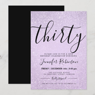 Modern 30th Birthday Lavender Glitter Paint Invitation