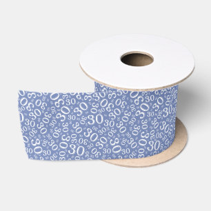 Modern 30th Birthday Number Pattern Blue/White Satin Ribbon