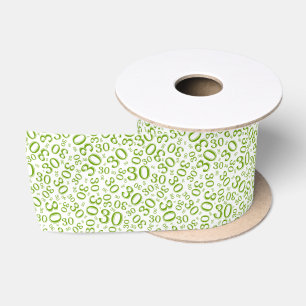 Modern 30th Birthday Number Pattern Green/White Satin Ribbon