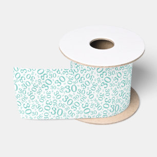 Modern 30th Birthday Number Pattern Teal/White  Satin Ribbon