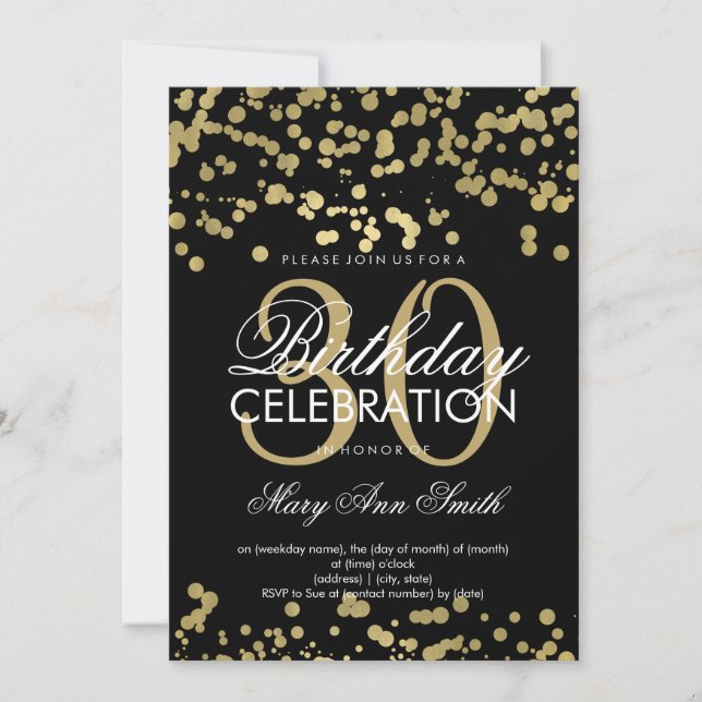 Modern 30th Birthday Party Gold Foil Confetti Invitation (Front)