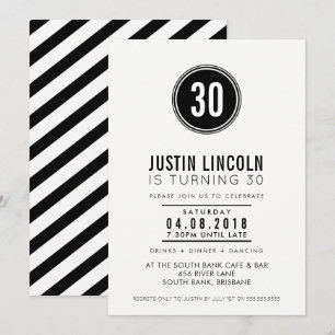 MODERN 30TH birthday party INVITE plain spot black