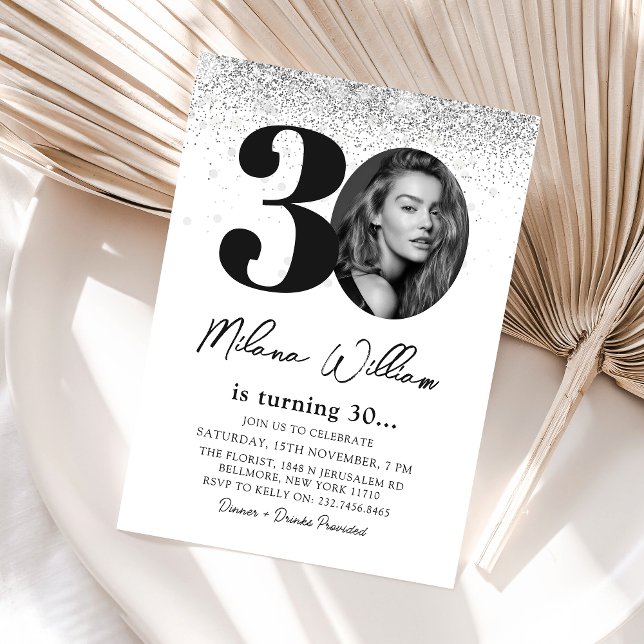 Modern 30th Birthday Party Photo Invitation (Creator Uploaded)