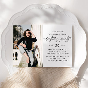 Modern 30th Birthday Party Photo Script Typography Invitation