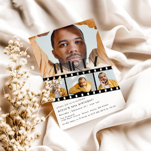 Modern 30th Birthday Photo Collage Film Strip Invitation