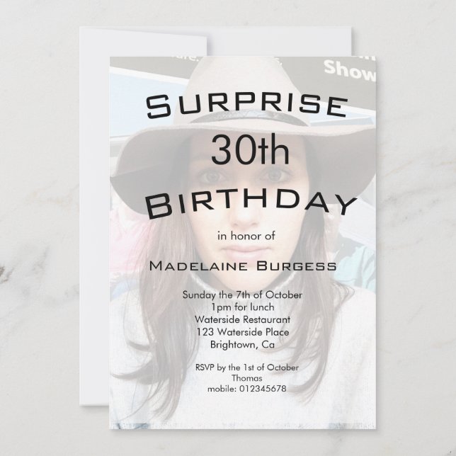 Modern 30th Birthday Photo Elegant Chic Invitation (Back)