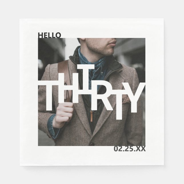 Modern 30th Birthday Photo Napkin (Front)