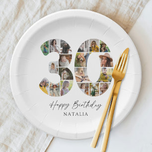 Modern 30th Birthday Photo Paper Plates