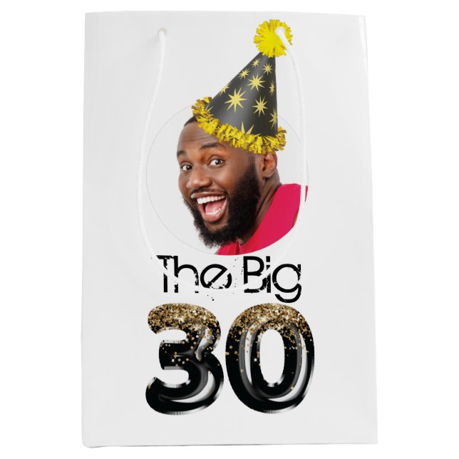 Modern 30th Birthday Photo Personalized Medium Gift Bag (Front)