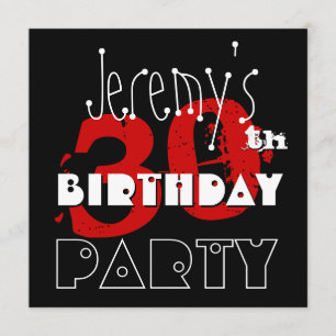 Modern 30th Birthday Reb Black White Template
