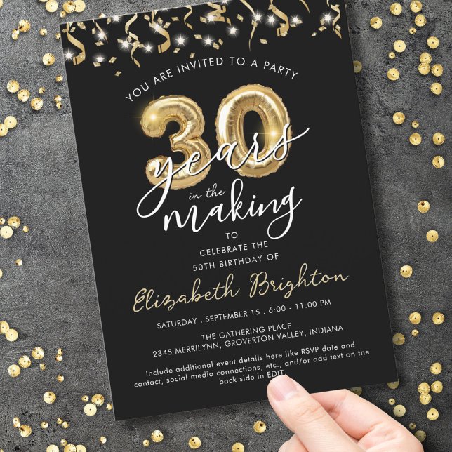 Modern 30th Birthday Script Balloon Streamers Invitation (Creator Uploaded)