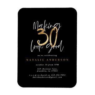 Modern 30th birthday typography black and gold magnet
