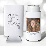 Modern 30th Thirty Photo Birthday Party Can Cooler<br><div class="desc">Celebrate the big 3-0 in style with this Modern 30th Thirty Photo Birthday Party Can Cooler! Featuring a sleek and contemporary design, this customizable can cooler allows you to showcase your favourite photo, adding a personal and fun touch to your milestone celebration. Perfect for keeping drinks cold while serving as...</div>
