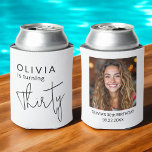 Modern 30th Thirty Photo Birthday Party Can Cooler<br><div class="desc">Celebrate the big 3-0 in style with this Modern 30th Thirty Photo Birthday Party Can Cooler! Featuring a sleek and contemporary design, this customizable can cooler allows you to showcase your favourite photo, adding a personal and fun touch to your milestone celebration. Perfect for keeping drinks cold while serving as...</div>