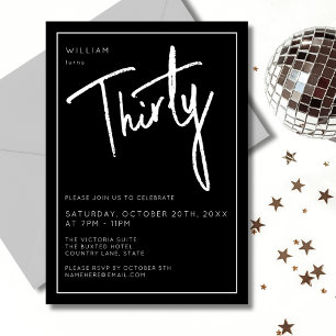 Modern 30th Thirty Thirtieth Black birthday party Invitation