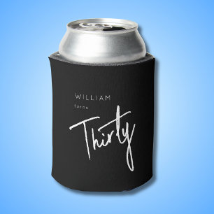 Modern 30th Thirty Thirtieth men's birthday black Can Cooler