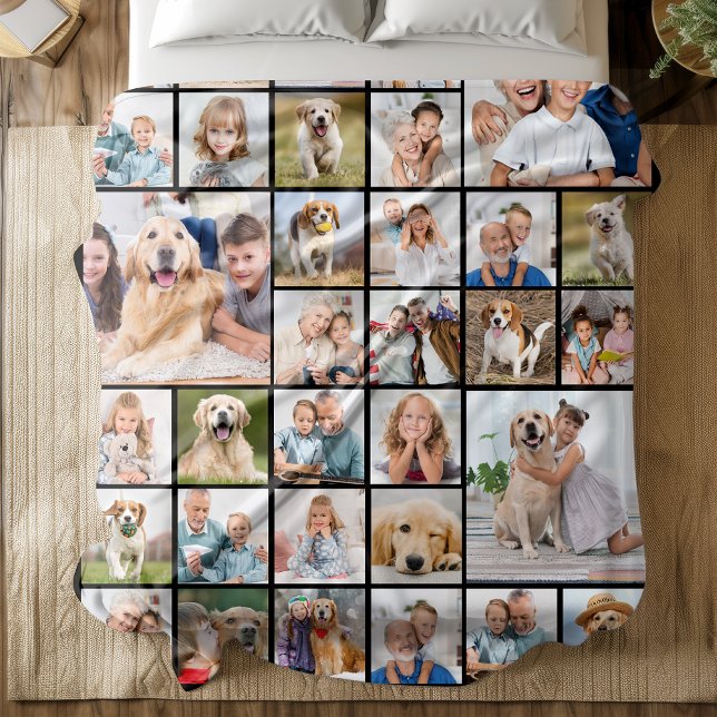 Modern 33 Photo Collage Personalized Family Fleece Blanket (Creator Uploaded)