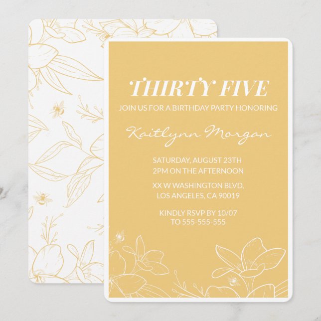 Modern 35th birthday invitations Brunch Yellow (Front/Back)